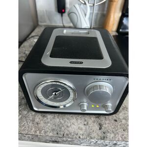 Crosley Tabletop AM/FM Radio w/ iPod Dock, AUX In, Line Out, Black/Silver Works